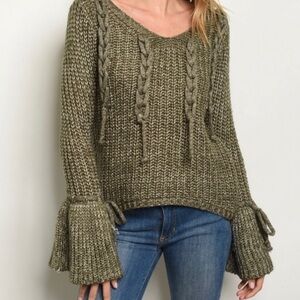Josephine olive & metallic bell sleeve sweater